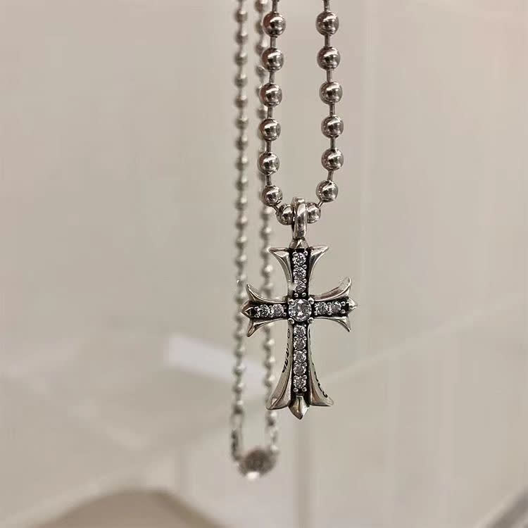 Chrome Hearts Silver Cross Pendant Necklace